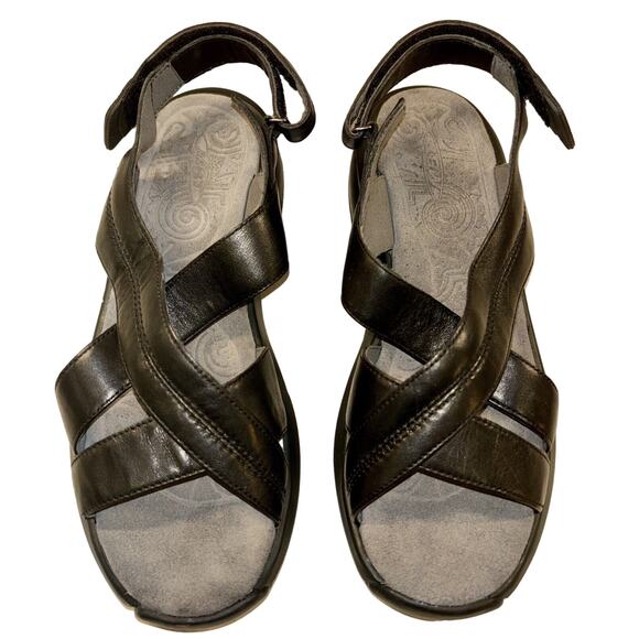 MBT Women's Habari Strappy Leather Sandals Black Size 9 Rocker Toning Open Toe - Picture 1 of 12